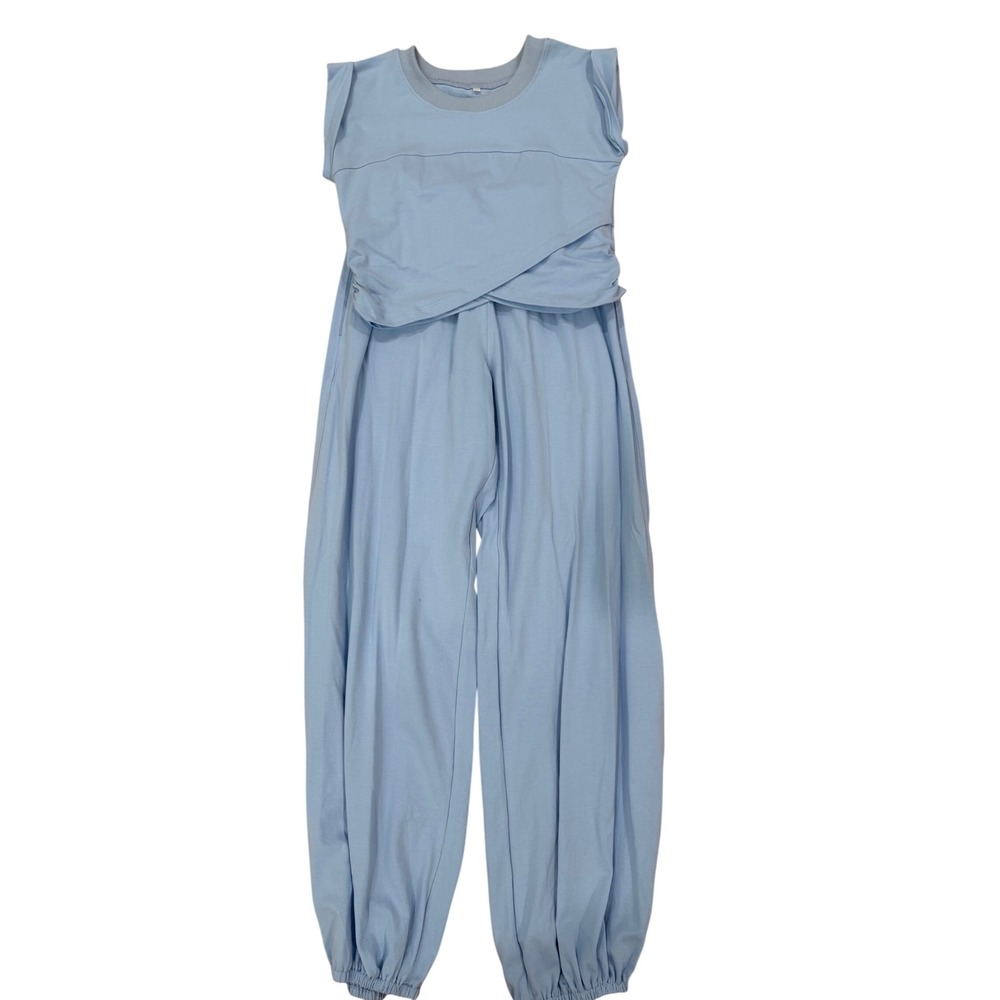 Outfeel Womens 2 Piece Loungewear Set Cropped Top Jogger Sweatpants Blue XS